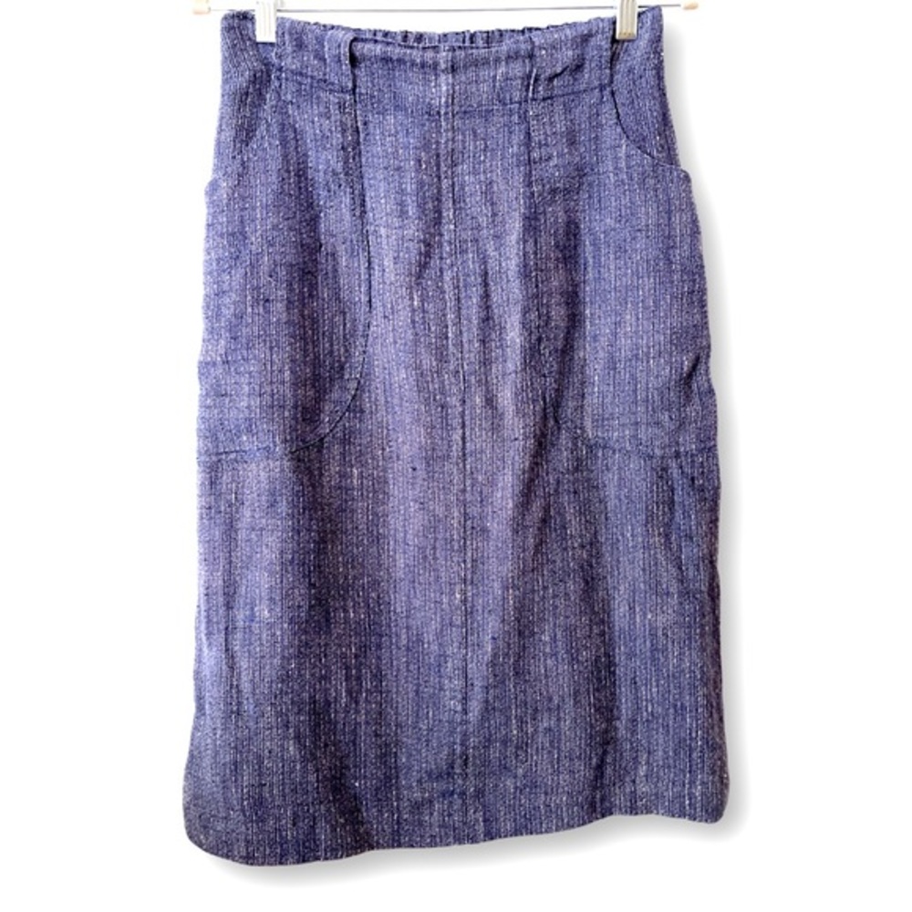 Flax 100%‎ Linen Petite navy blue skirt with pockets and elastic rear waistband